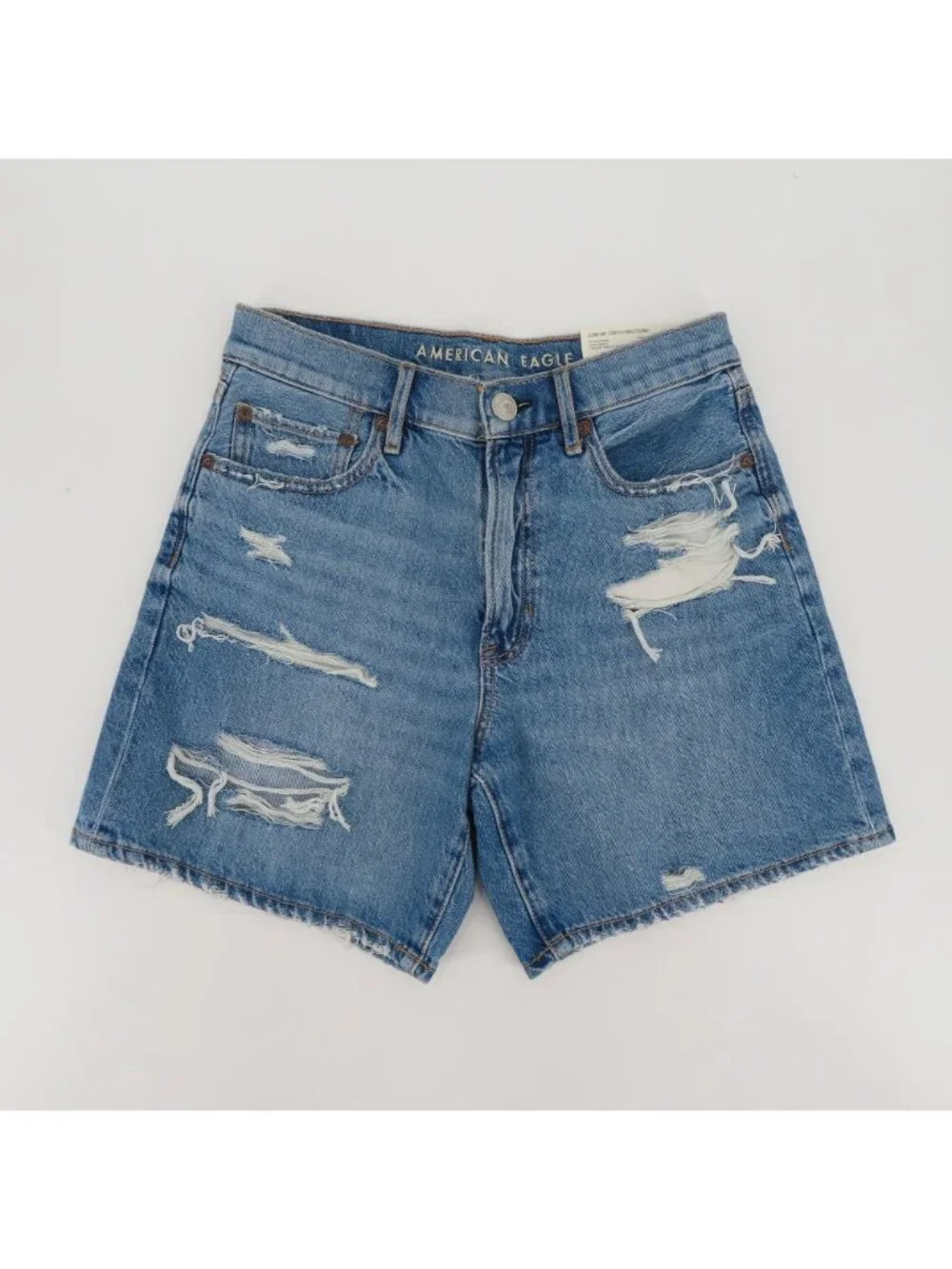 American Eagle Women 2 26W 90s Boyfriend Long Length Distressed Denim Shorts NEW